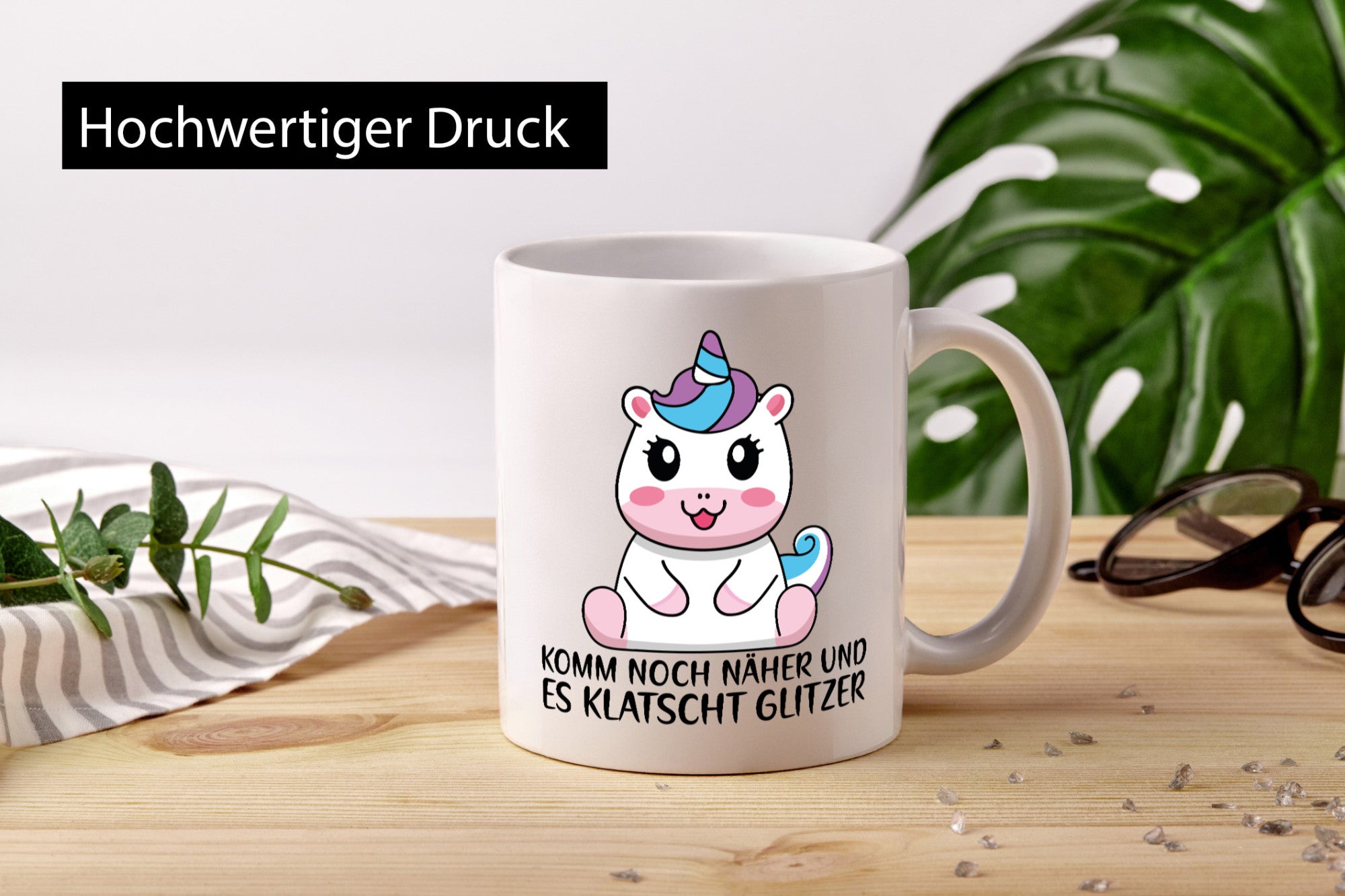 Komm näher und es klatscht Glitzer | Humor Einhorn Geschenkidee Tasse
