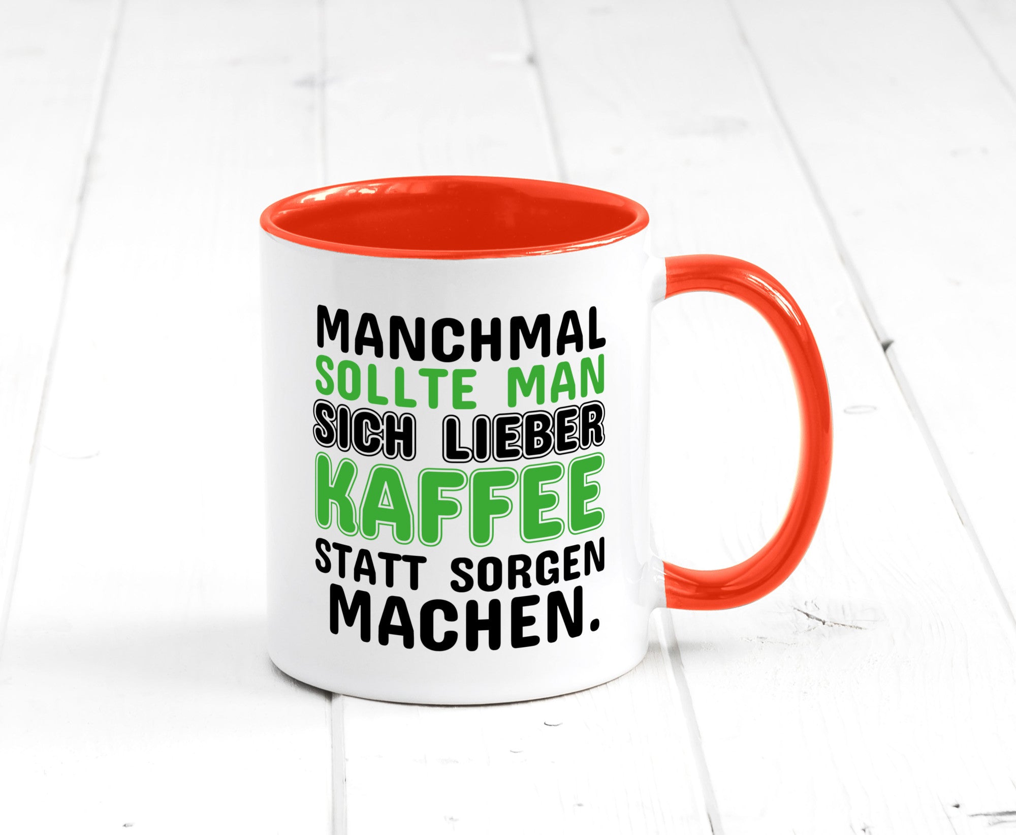 Kaffee statt sorgen lustiger Spruch Geschenk Humor Geschenkidee Tasse