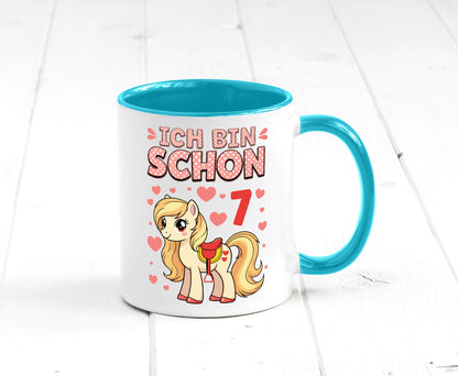 7. Geburtstag | 7 Jahre Mädchen Reiten Pony lustiger Spruch Geschenk Tasse