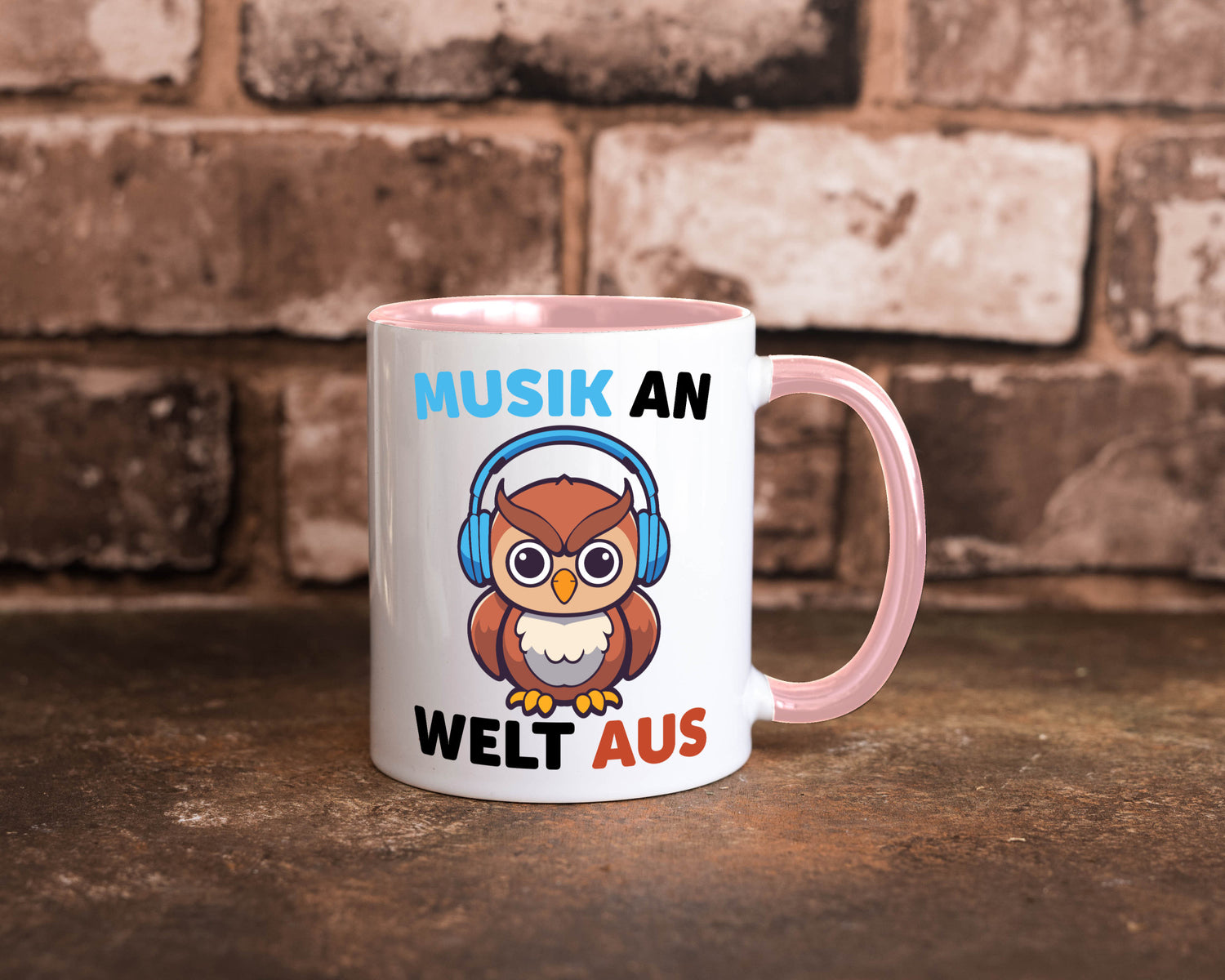 Musik an Welt aus | Eule hört lustiger Spruch Geschenk Humor Geschenkidee Tasse