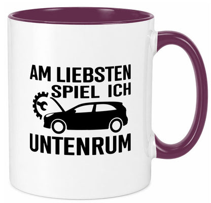Am liebsten spiele ich unten rum | Autoliebhaber Werkstatt lustiger Spruch Tasse