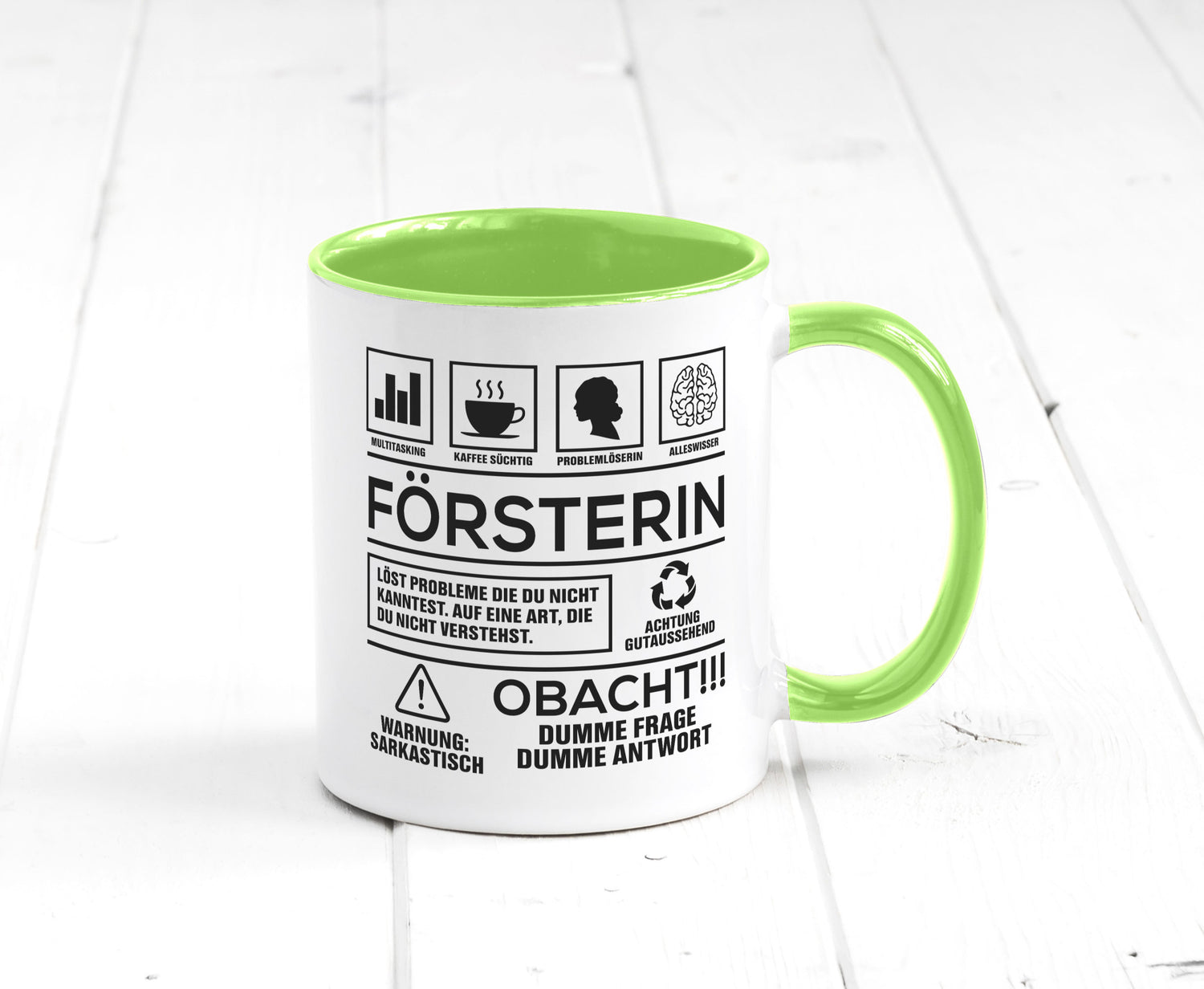 Achtung Probleme Försterin | Forst Arbeit lustig Kollegen Büro Geschenk Tasse