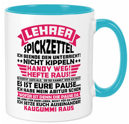 Lehrer Spickzettel | Beruf Tasse lustiger Spruch vl8 Geschenkidee Arbeit