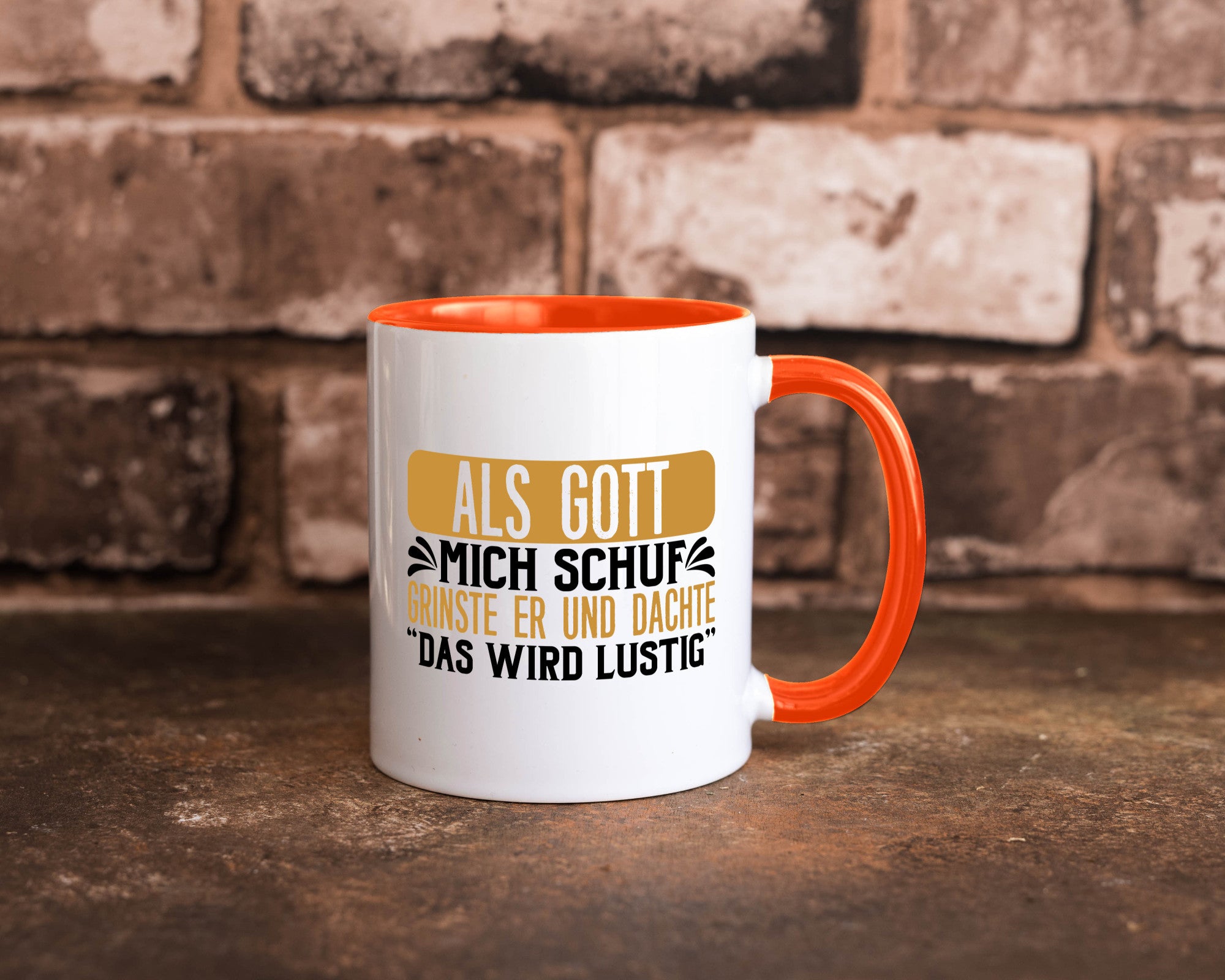 Als Gott mich Schuf Grinste er lustiger Spruch Geschenk Humor Geschenkidee Tasse