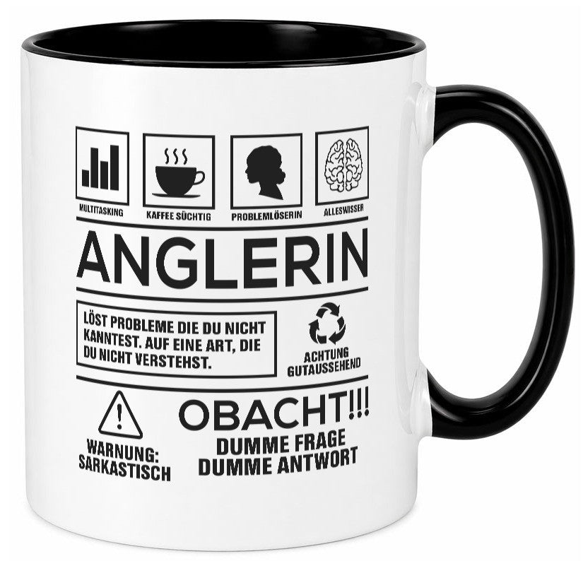 Achtung Probleme Anglerin | Angeln Fischerin Geschenkidee Humor Tasse
