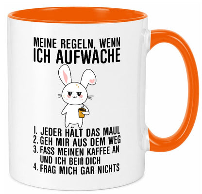 Regeln wenn ich aufwache | Morgenmuffel Hase Kaffee Geschenk Humor Geschenkidee Tasse
