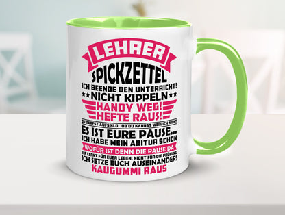 Lehrer Spickzettel | Beruf Tasse lustiger Spruch vl8 Geschenkidee Arbeit