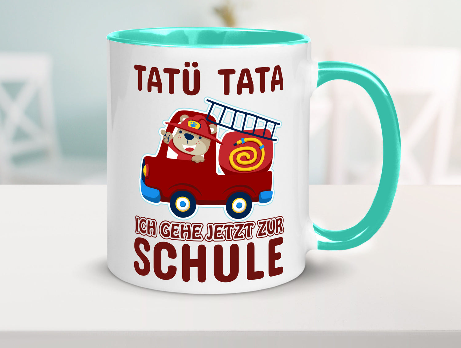 Bär in Feuerwehrauto | Tatü Tata Einschulung Tasse Humor Geschenkidee