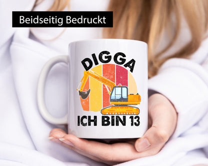 13. Geburtstag | 13 Jahre Bagger Digga lustiger Spruch Geschenk Geschenkidee