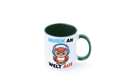 Musik an Welt aus | Eule hört lustiger Spruch Geschenk Humor Geschenkidee Tasse