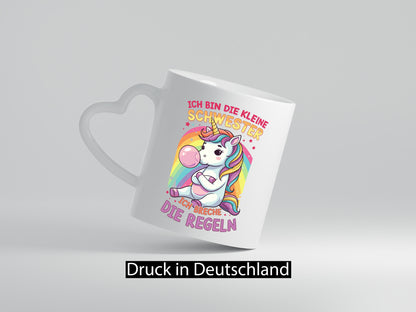 Bin die Kleine schwester ich breche Regeln | Einhorn Humor Geschenkidee Tasse