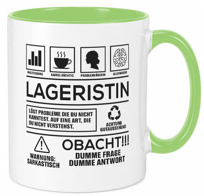 Achtung Probleme Lageristin | Beruf Lager Arbeiterin lustig Arbeit Kollegen Tasse