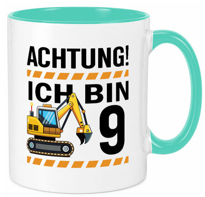 9 Geburtstag Ich bin | Bagger Junge lustiger Spruch Geschenk Geschenkidee Tasse