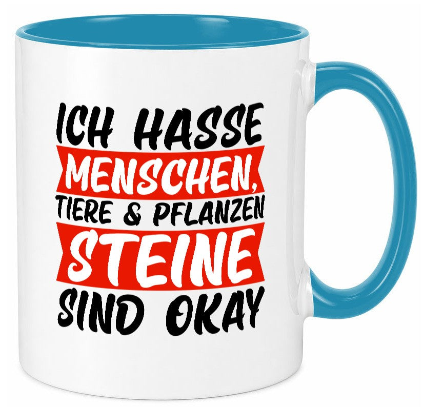 Ich hasse Menschen | Steine Sarkasmus witziger Spruch lustig Humor Geschenkidee Tasse
