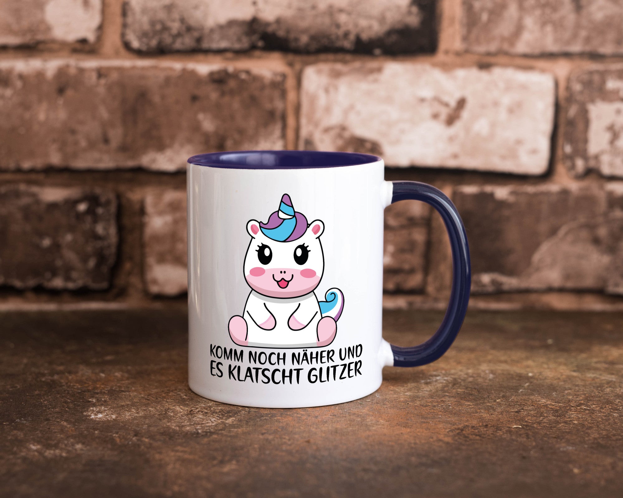 Komm näher und es klatscht Glitzer | Humor Einhorn Geschenkidee Tasse