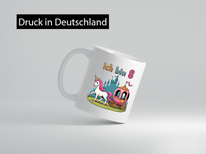 8. Geburtstag | Prinzessin in Kutsche Einhorn Geschenkidee Humor Tasse