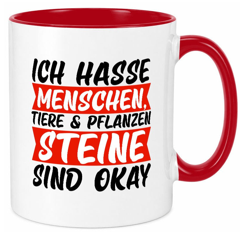Ich hasse Menschen | Steine Sarkasmus witziger Spruch lustig Humor Geschenkidee Tasse