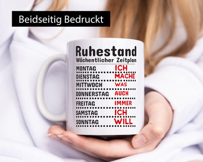 Rentner Zeitplan lustiger Spruch Geschenk Ruhestand Jubiläum Tasse