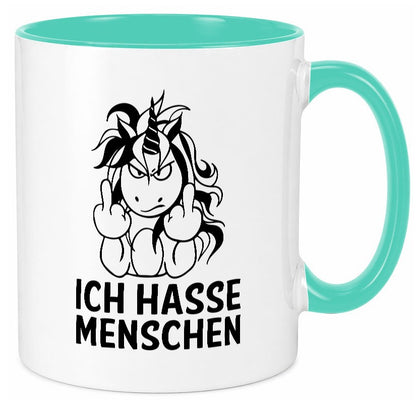 Ich hasse Menschen | Einhorn Stinkefinger lustig Humor Geschenkidee Geschenk Tasse