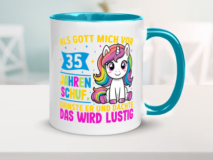 35. Geburtstag | Als Gott mich schuf 40 Jahre v2 Humor Geschenkidee Tasse
