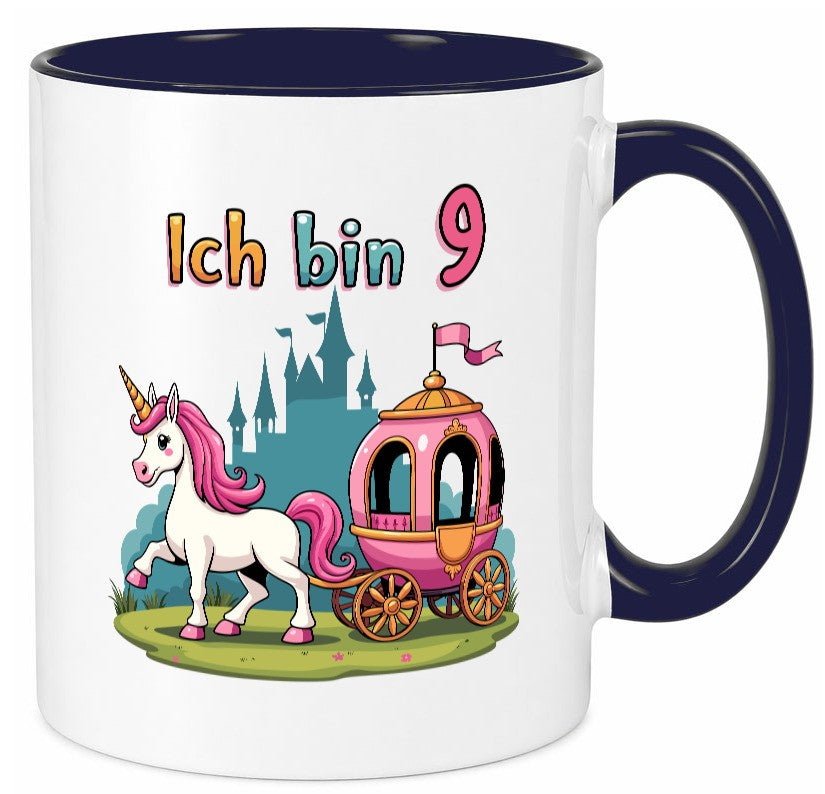9. Geburtstag | Prinzessin in Kutsche Einhorn Geschenkidee Humor Tasse