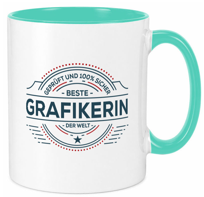 Geprüft und sicher: Grafikerin | Grafik Design Humor Geschenkidee Tasse