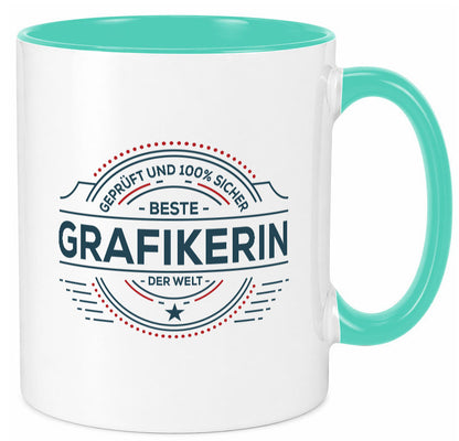 Geprüft und sicher: Grafikerin | Grafik Design Humor Geschenkidee Tasse