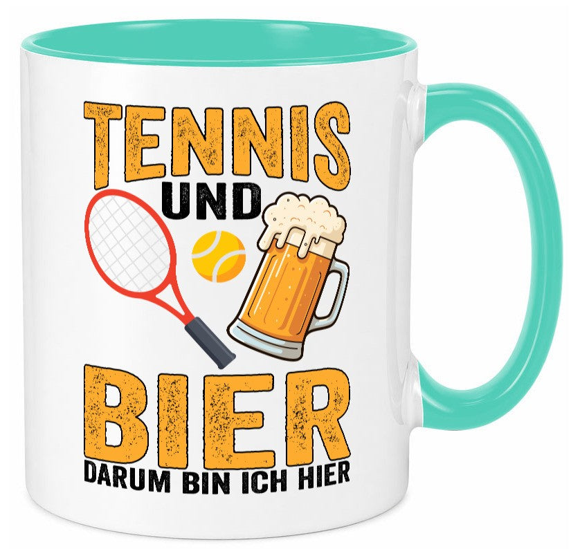 Tennis und Bier darum bin ich hier | Tennisspieler v2 Geschenkidee Humor Tasse