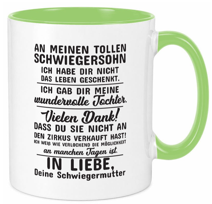 An meinen tollen Schwiegersohn lustiger Spruch Geschenk Familie Geschenkidee Tasse