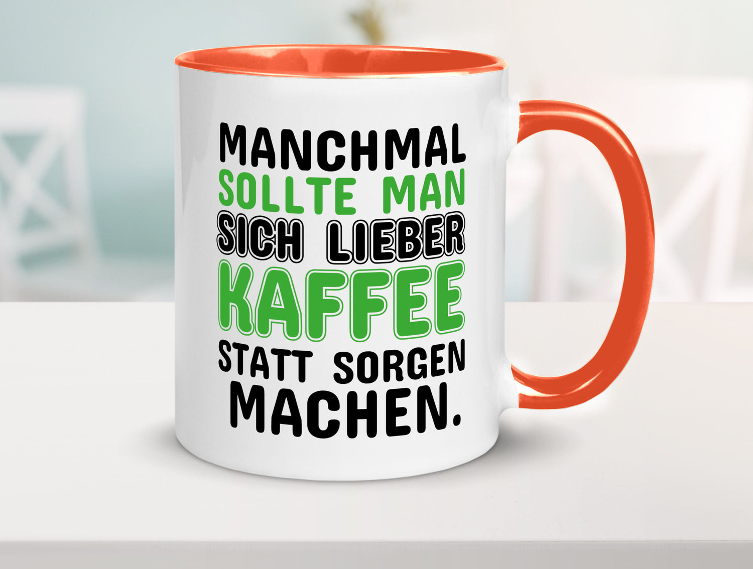 Kaffee statt sorgen lustiger Spruch Geschenk Humor Geschenkidee Tasse