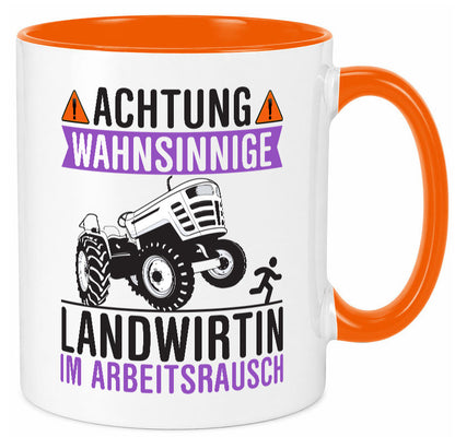 Landwirtin im Arbeitsrausch | Bauer Achtung! lustiger Spruch Geschenk Arbeit Tasse