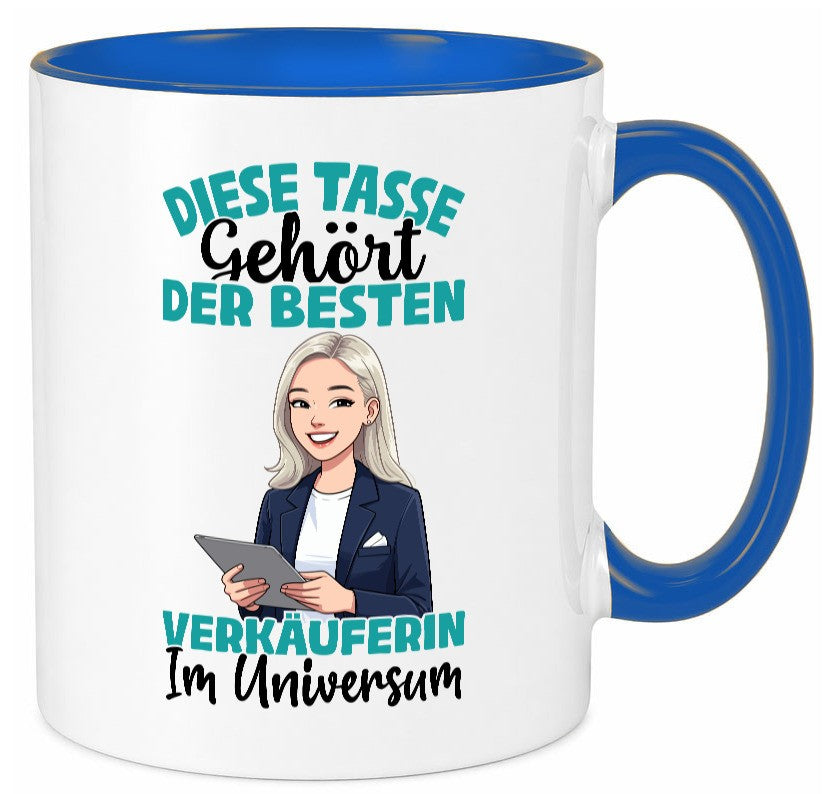 Im Universum: Verkäuferin| Kollegin | Verkaufsjob lustiger Spruch Geschenk Tasse