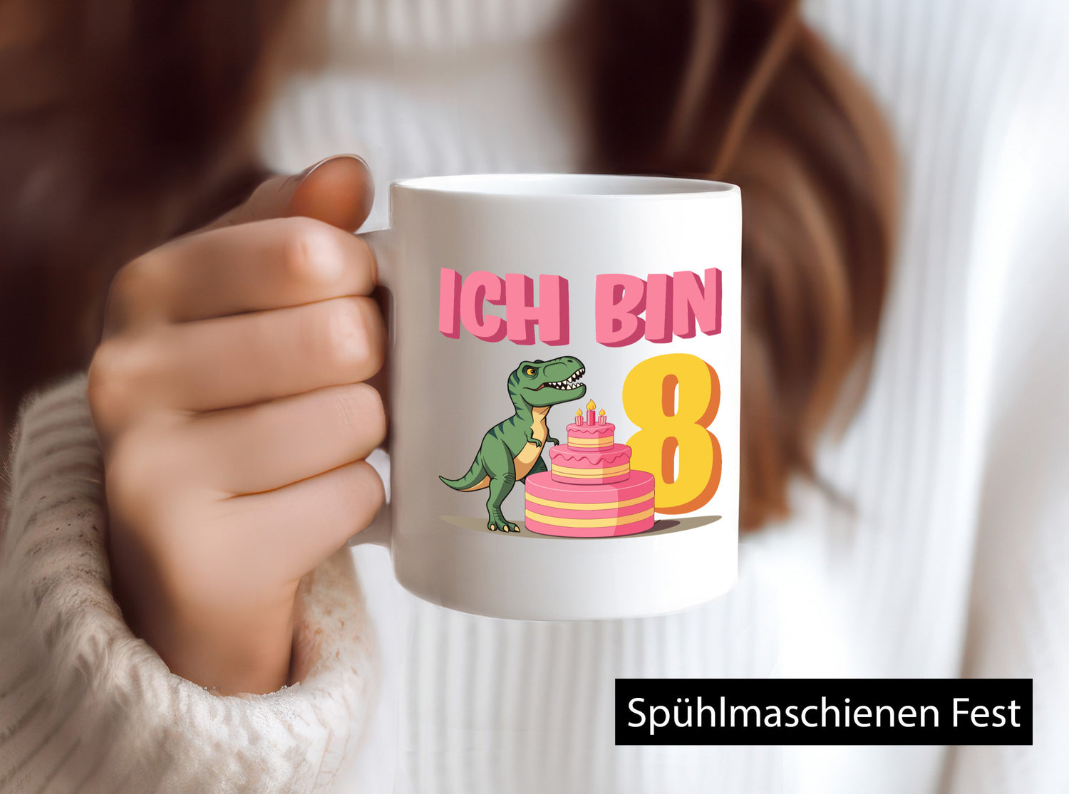 8 Geburtstag | Jahre Dinosaurier mit Kuchen Geschenkidee Humor Tasse