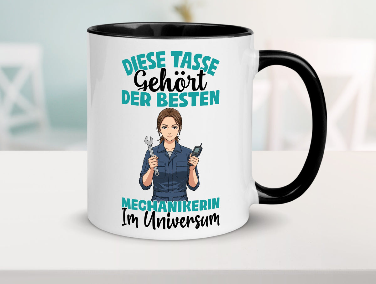 Im Universum: Mechanikerin | KFZ lustiger Spruch Geschenk Humor Geschenkidee Tasse