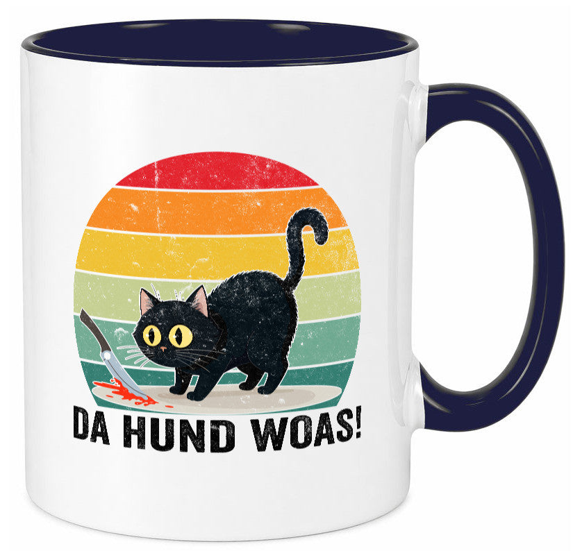 Da Hund woas | Retro Böse Katze mit messer Humor Tierliebhaber Geschenkidee Tasse