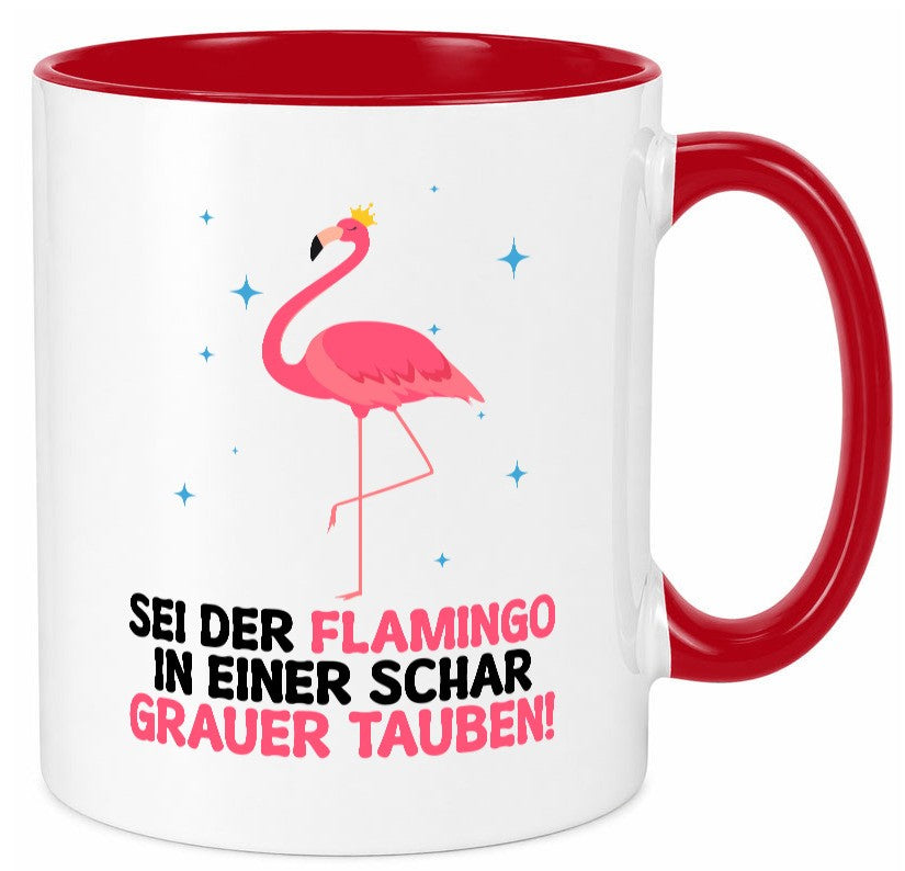 Flamingo in einer Schar Grauer Tauben | lustig Humor Geschenkidee Geschenk Tasse