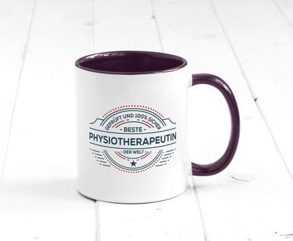 Geprüft und sicher: Physiotherapeutin Humor Geschenkidee Tasse
