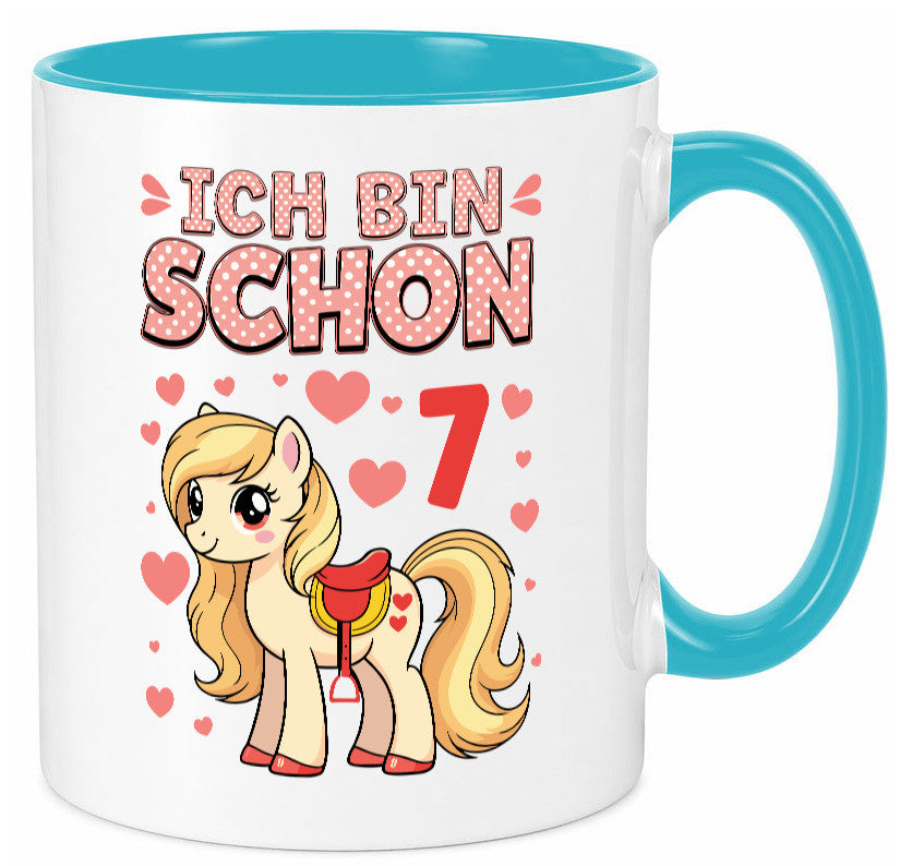7. Geburtstag | 7 Jahre Mädchen Reiten Pony lustiger Spruch Geschenk Tasse