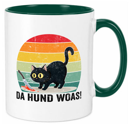 Da Hund woas | Retro Böse Katze mit messer Humor Tierliebhaber Geschenkidee Tasse