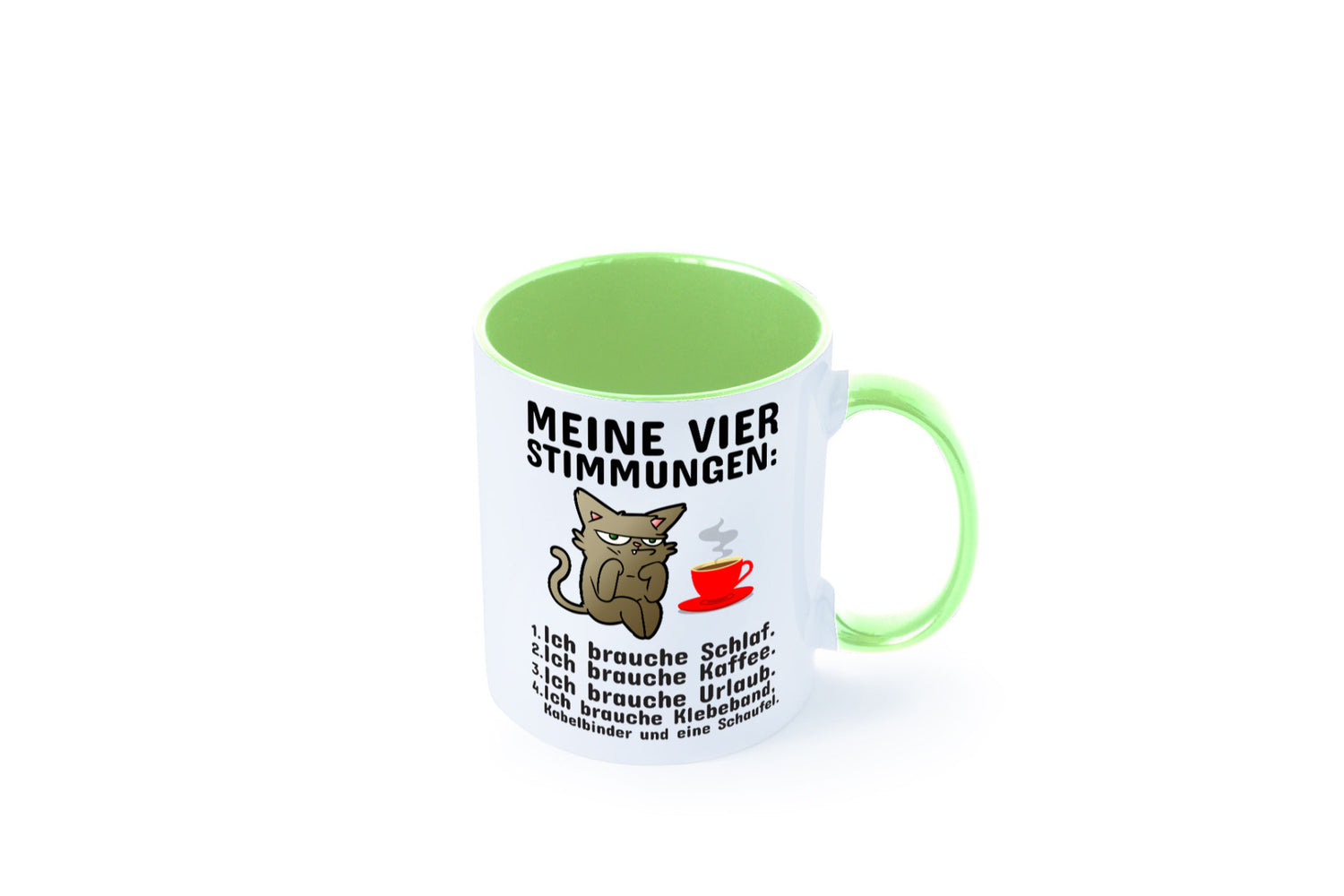 Vier Stimmungen | Morgenmuffel Tasse mürrische Katze Humor Tierliebhaber