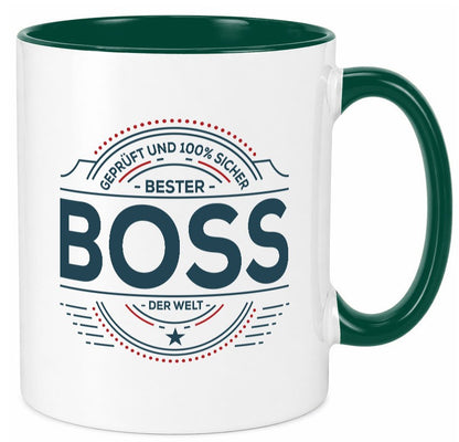 Geprüft und sicher: Boss | Führungskraft Vorgesetzter lustiger Spruch Geschenk Tasse