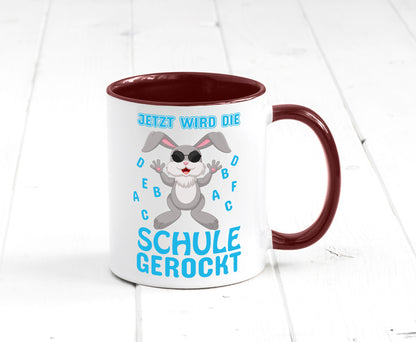 Schule wird gerockt | Schulbeginn Tasse cooler Hase lustiger Spruch Geschenk