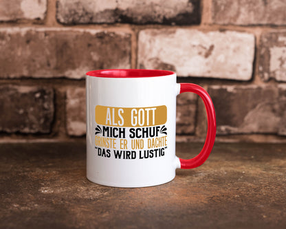Als Gott mich Schuf Grinste er lustiger Spruch Geschenk Humor Geschenkidee Tasse