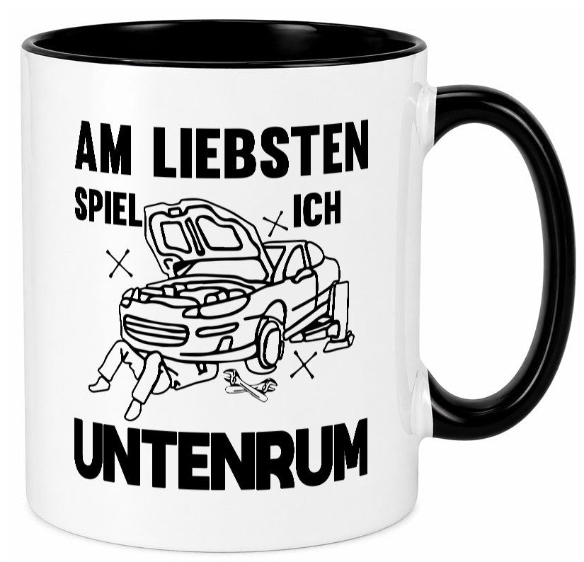 Am liebsten spiele ich untenrum | Autowektstatt lustiger Spruch Geschenk Humor Tasse