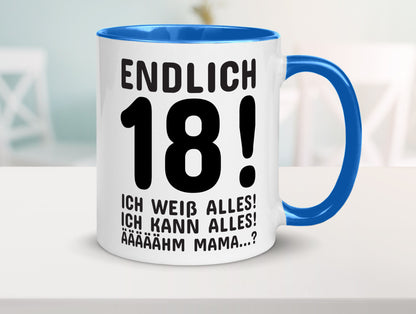 Endlich 18 | Geburtstag Tasse volljährig Erwachsen lustig Geschenkidee Geschenk
