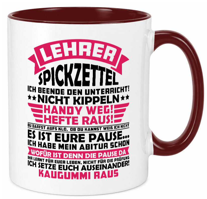 Lehrer Spickzettel | Beruf Tasse lustiger Spruch vl8 Geschenkidee Arbeit