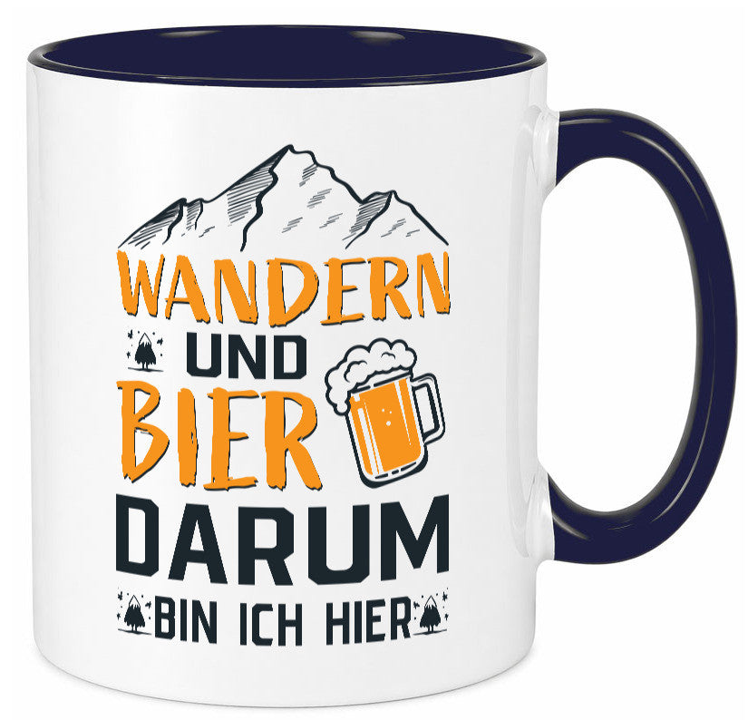 Wandern, Bier, darum hier | Berge Bierglas lustiger Spruch Geschenk Humor Tasse