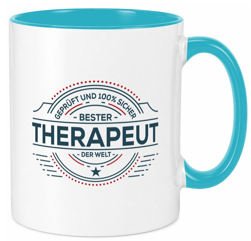 Geprüft und sicher: Therapeut | Psychotherapie Therapie Geschenkidee Humor Tasse