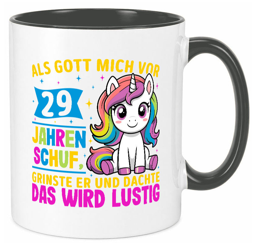 29. Geburtstag | Als Gott mich schuf 40 Jahre v2 Humor Geschenkidee Tasse
