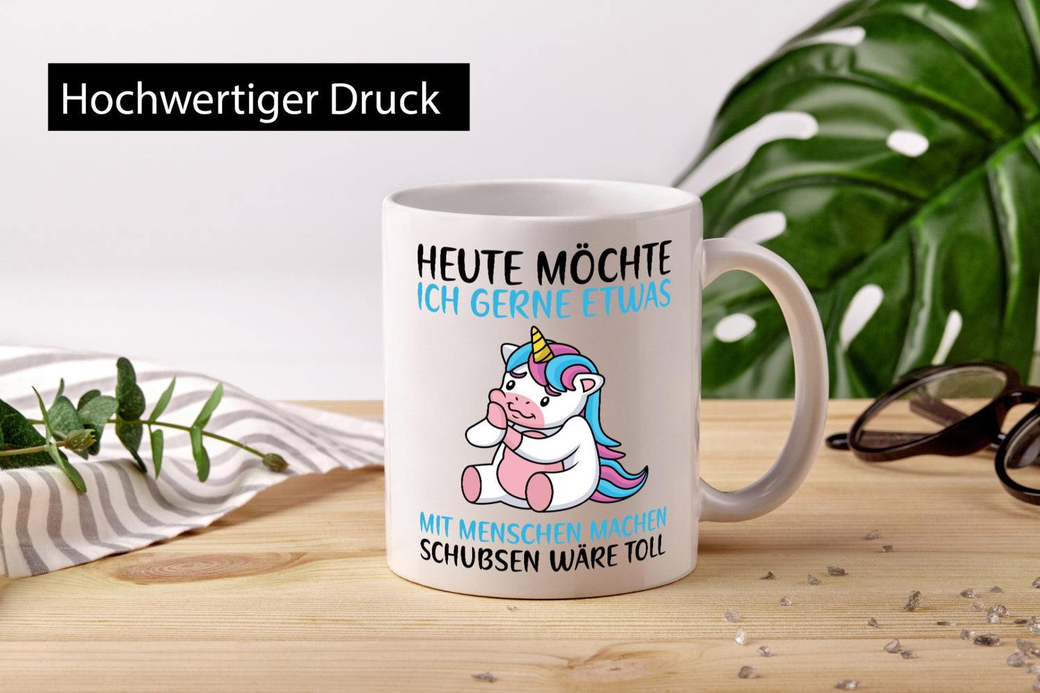 Möchte etwas mit Menschen machen | süßes Einhorn Spruch Humor Geschenkidee Tasse